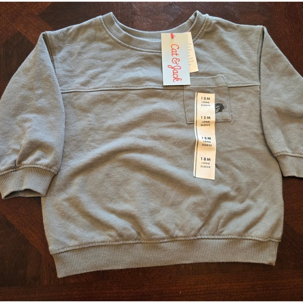 Cat & Jack Toddler Boys Sage Green Race Car Pocket Sweatshirt 18M NEW